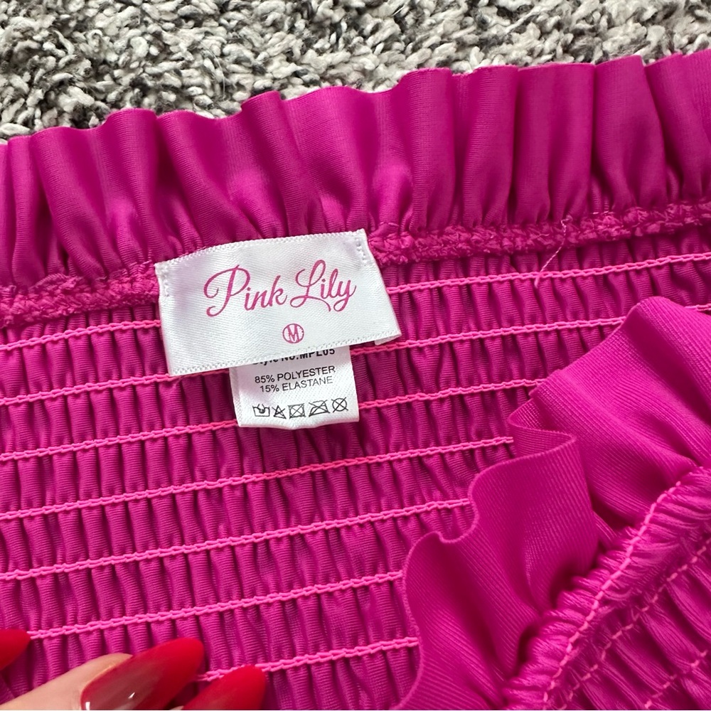 Pink Lily Ruffle Strapless Bikini Bathing Suit Top - Picture 2 of 4